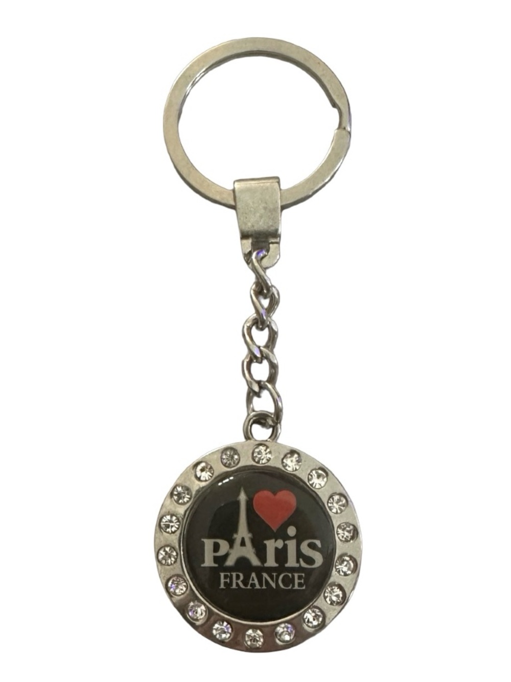 Silver-tone Metal Paris France Keychain 4” Pendant Souvenir